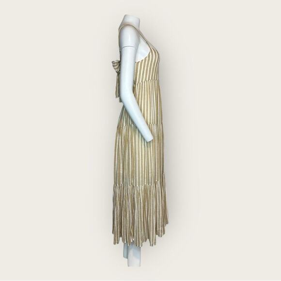 NWT | Elan | Khaki Stripe Spaghetti Strap Maxi Dress | White/Beige | Small - Picture 4 of 12